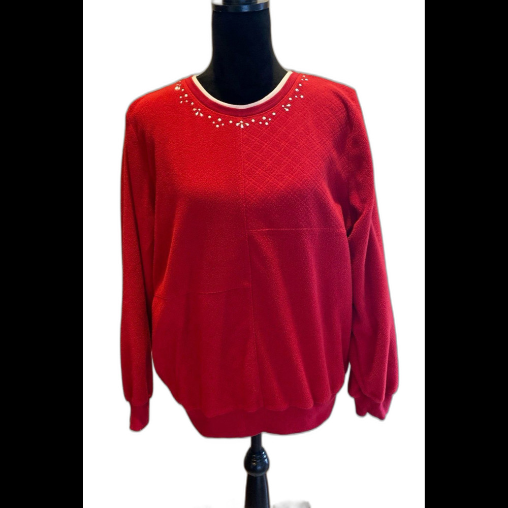 Alfred Dunner Sweatshirt Vintage Red Fleece w/ Silver Sparkles‎ size Large